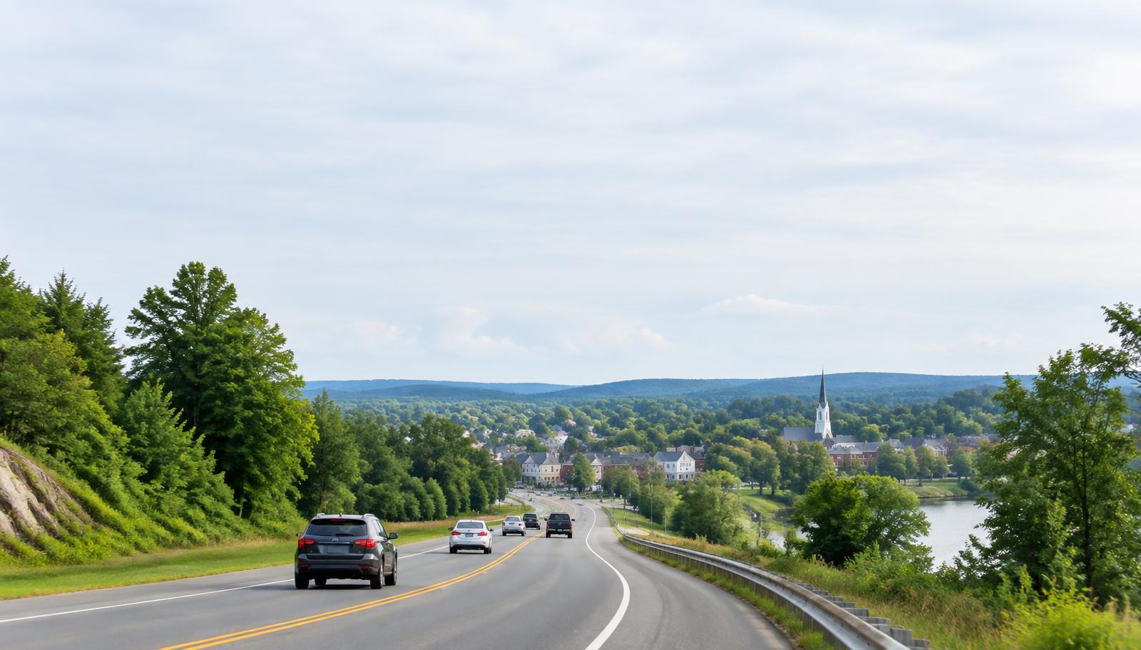Road leading toward a town